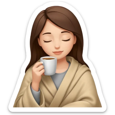 Girl inside a blanket sipping coffee eyes closed sticker