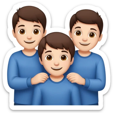 Three cute little brunette brothers playing  sticker