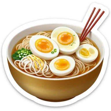 Korean cold noodles naengmyeon in a bowl with clear broth, half a boiled egg on top, no other toppings, with chopsticks sticker