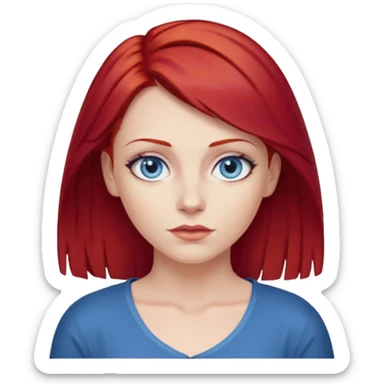 create a woman shrugging emoji, she is white, has blue eyes and cherry red hair sticker