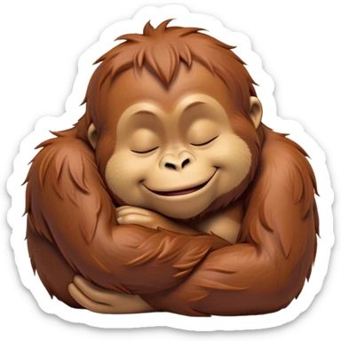 Meme-Worthy cute Sleeping Orangutan Portrait Emoji, Head resting peacefully with a contented smile, showcasing luxuriously soft fur and eyes gently closed in serene slumber, Simplified yet comically adorable features, highly detailed, glowing with a soft, drowsy jungle light, high shine, relaxed and utterly lovable, stylized with an air of playful laziness, bright and heartwarming, soft glowing outline, capturing the essence of a sleeping orangutan that feels destined to become the next viral icon of adorable rest! sticker