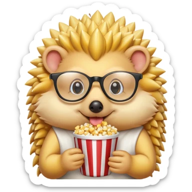 yellow hedgehog with glasses eating pop corn sticker