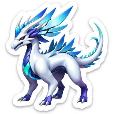 Colorful Iridescent Futuristic Modern Epic Legendary Shiny Cyber-Suicune-Dialga-Reshiram-Creature, (full body) sticker