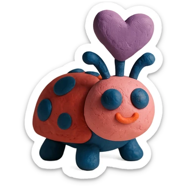 playful and 3D love bug, claymation style sticker