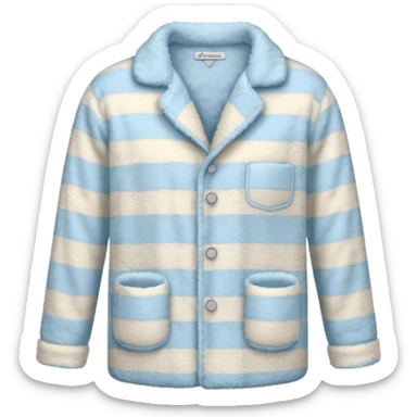 emoji of an isolated fluffy fleece pajama top with soft pastel vertical stripes, plush fuzzy texture, light grey and pastel blue tones, button-down long sleeves, neatly folded flat-lay, no person, no body, no mannequin, cozy warm winter mood, soft shading sticker