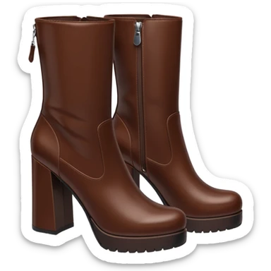 chocolate brown y2k boots block heeled, side zipper sticker