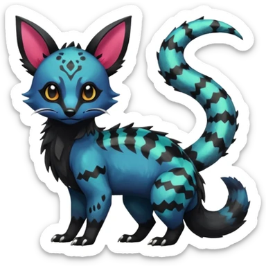Rare exotic cute epic aesthetic gothic colorful Salandit-Eevee-Civet-species-Fakemon-hybrid-creature, with markings, full body sticker
