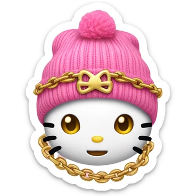 hello kitty with gold chains and a pink beanie  sticker