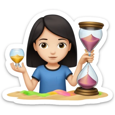 child holding hourglass in a  frame sticker