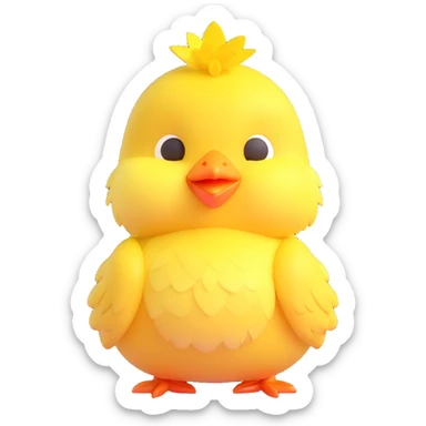 cartoon baby chick with yellow feathers and a small halo sticker