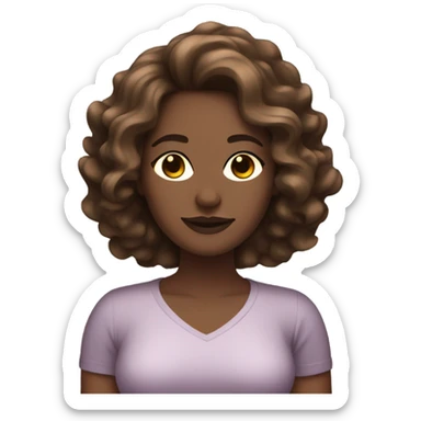 Woman with wavy brown hair and brown eyes sunbathing and she is a stylist sticker