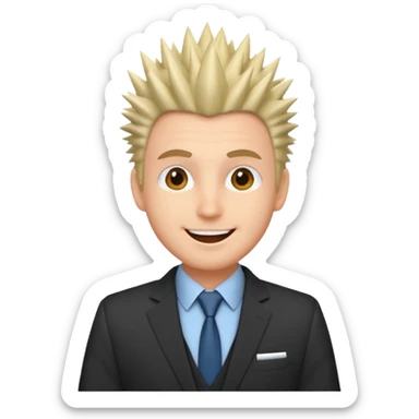 fat spiky haired happy man with suit sticker