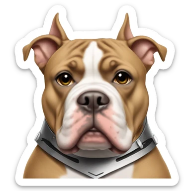 Tan American bully with cropped ears wearing a raiders helmet sticker