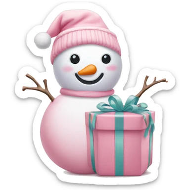 pastel pink snowman and gift sticker