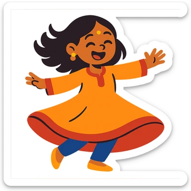 girl wearing a kurta doing a twirl, vibrant and joyful sticker
