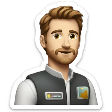 Tall white man with brown hair creating a small satellite sticker