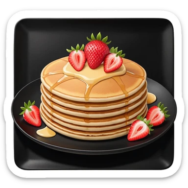 TWO Pancakes with strawberries in a black plate sticker