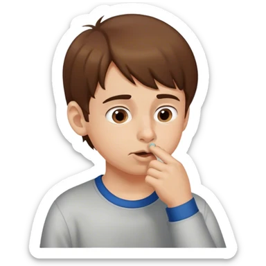 fair skin brown haired boy picking his nose sticker