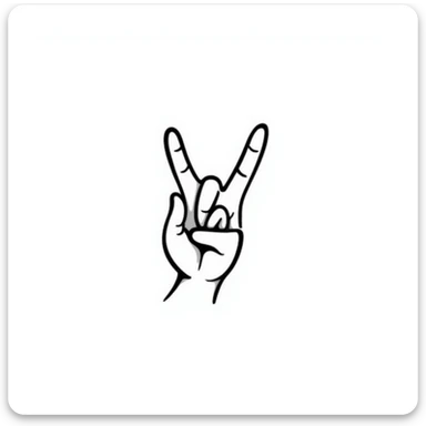 stylized symmetrical hand making rock sign (horns), doodle style, square format, symbol for music marketing course cover sticker