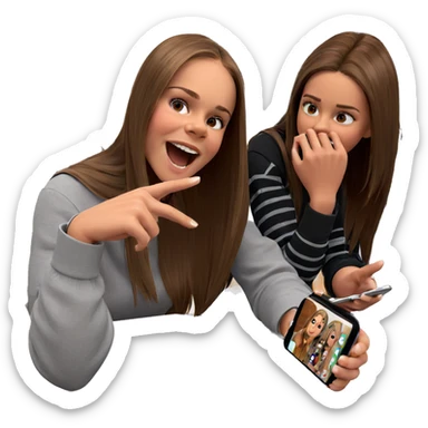 girls chatting indoors with phone sticker