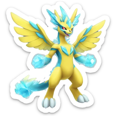 Celestial Godly Powerful Crystallic Colorful Vibrant Colors Flying Advanced Zeraora-Aurorus-Fakémon-Legendary-Pokémon-Creature Full Body sticker