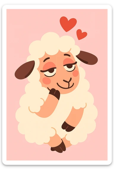 a cute sheep in love, dreamy eyes, pastel colors sticker