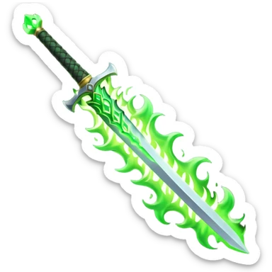 sword burning green flame sticker
