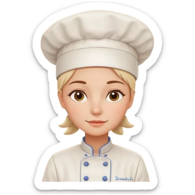 cartoon Apple iOS emoji style woman, pastel colors, Chilean wooden kitchen background, clay pots, warm light, detailed and clean vector art sticker