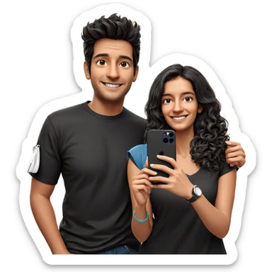 smiling couple taking selfie sticker