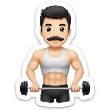 Homme moustachu avec cheveux noirs qui fait du fitness sticker