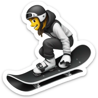 Black snowboard with white bindings sticker