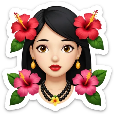 guerita girl with black hair a nose piercing and hibiscus flowers around her neck sticker