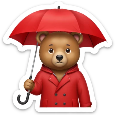 Bear with red umbrella, wearing rain coat sticker