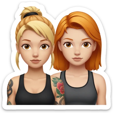 blonde tattoood girl and ginger athleticic girl sticker