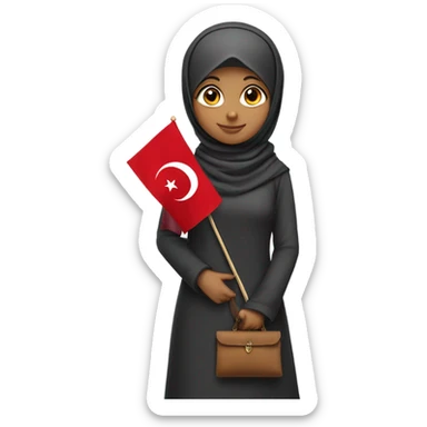 girl wearing hijab holding Turkish flag in one hand and gummies in the other hand sticker