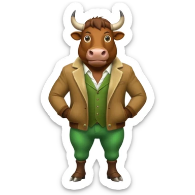 Big green bull full body with brown jacket and big nuts sticker
