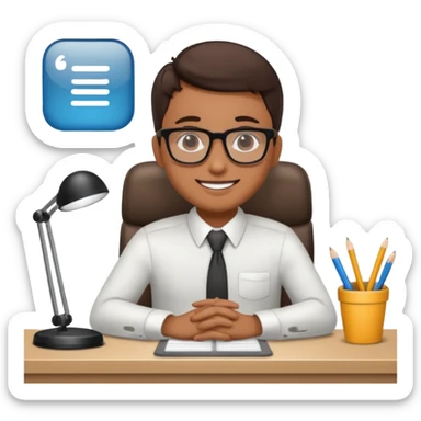 happy employee sitting at a desk sticker