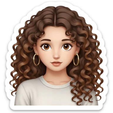 cute girl long brunette balayage curly/wavy not voluminous hair, brown eyes, hoop earrings, natural pretty clean makeup: doing hip thrusts sticker
