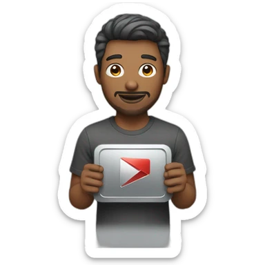 A man holding youtube silver play button sticker