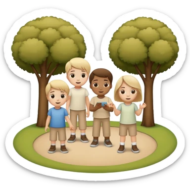 A lot of white children in beige clothes are playing sticker