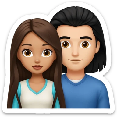 a pretty tan bratz girl with long brown hair and white bratz man with black hair sticker