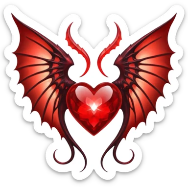 small succubus wings, cryhstal heart  sticker