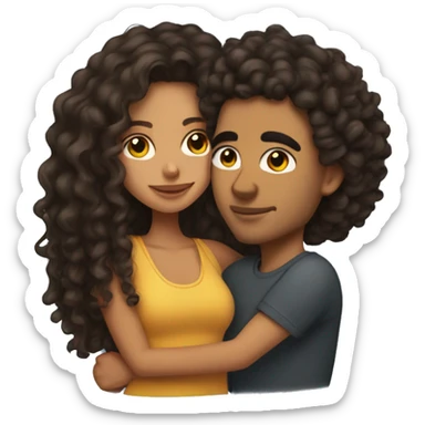 Mixed girl with curly long hair and her Mexican boyfriend with a curly fade hugging  sticker