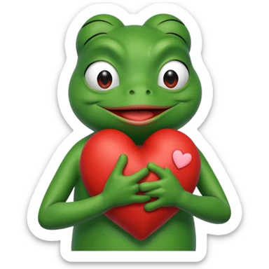 pepe the frog hugging a heart sticker