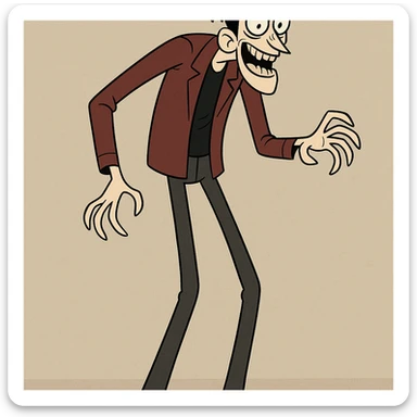 scary tall man, cartoon style, exaggerated height, playful and exaggerated proportions sticker