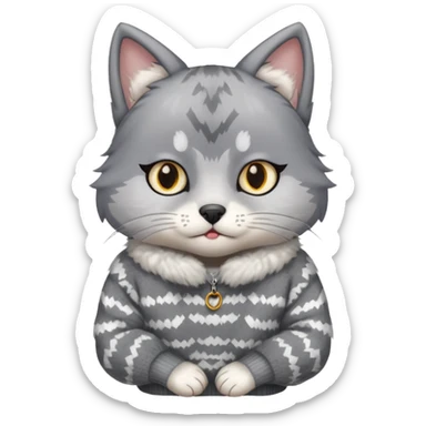  cat wearing a wolf-shaped sweater sticker