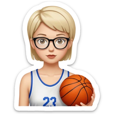 white girl with short hair and glasses playing basketball sticker