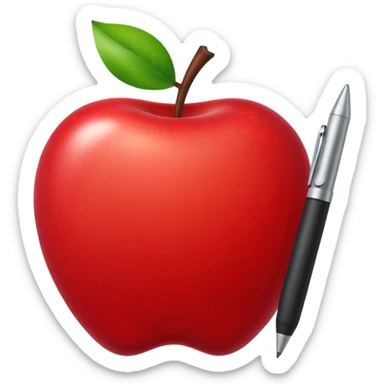 Pen stuck in an apple sticker