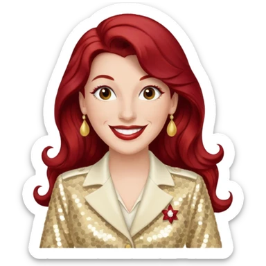 LaVerne Andrews from The Andrews Sisters with long dark red hair, cream sequin outfit sticker