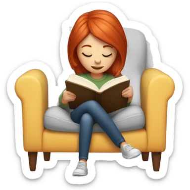 Girl with red hair reading in big cozy chair sticker